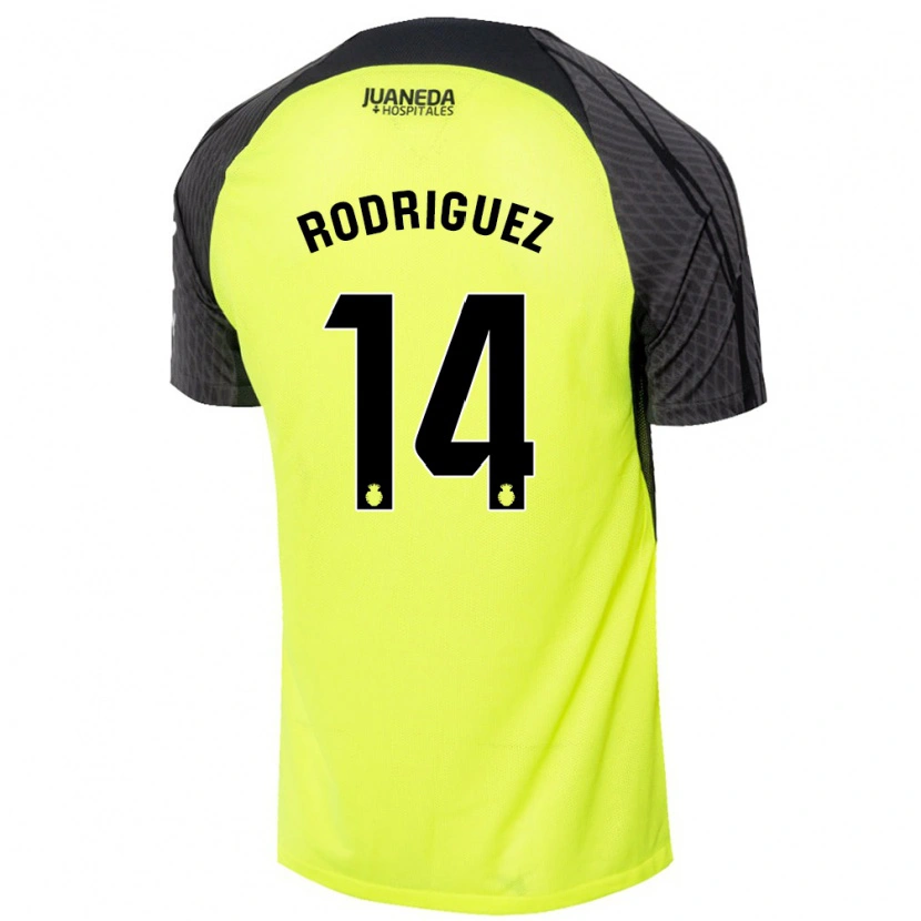 Danxen Dame Diego Rodríguez #14 Fluorescerende Grønn Svart Bortetrøye Drakt Trøye 2024/25 Skjorter T-Skjorte