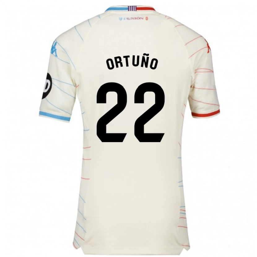 Danxen Dame Fran Ortuño #22 Hvit Rød Blå Bortetrøye Drakt Trøye 2024/25 Skjorter T-Skjorte