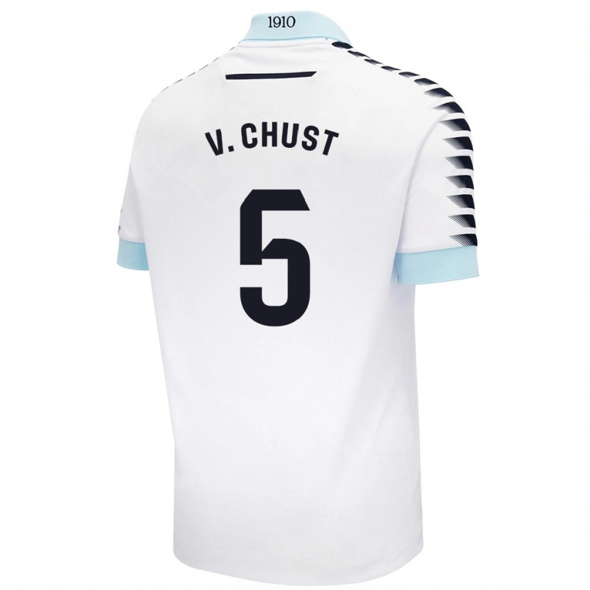 Danxen Dame Víctor Chust #5 Hvit Blå Bortetrøye Drakt Trøye 2024/25 Skjorter T-Skjorte