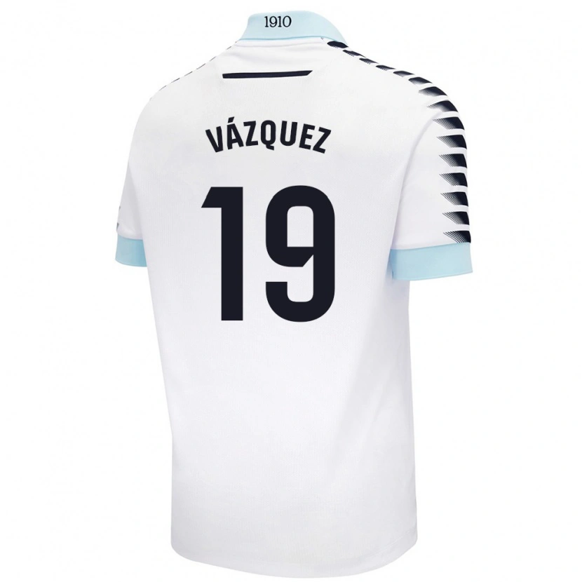 Danxen Dame Borja Vázquez #19 Hvit Blå Bortetrøye Drakt Trøye 2024/25 Skjorter T-Skjorte