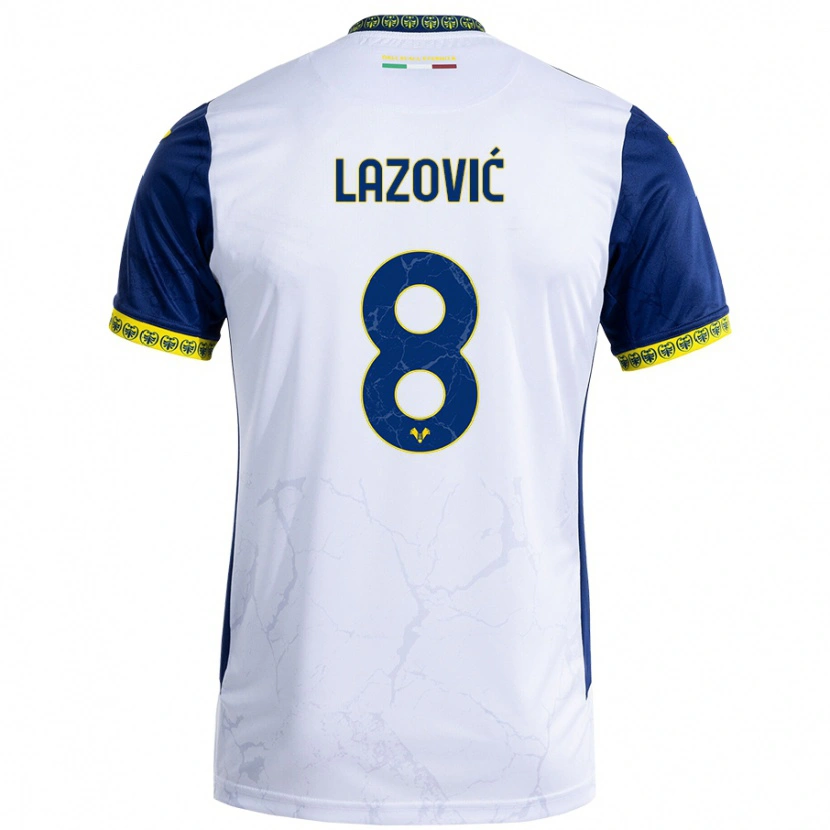 Danxen Dame Darko Lazović #8 Hvit Blå Bortetrøye Drakt Trøye 2024/25 Skjorter T-Skjorte