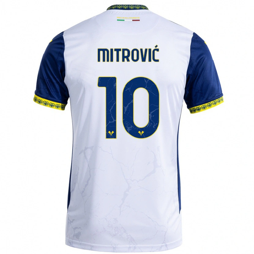Danxen Dame Stefan Mitrović #10 Hvit Blå Bortetrøye Drakt Trøye 2024/25 Skjorter T-Skjorte
