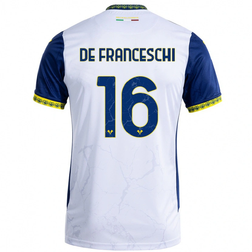 Danxen Dame Edoardo De Franceschi #16 Hvit Blå Bortetrøye Drakt Trøye 2024/25 Skjorter T-Skjorte