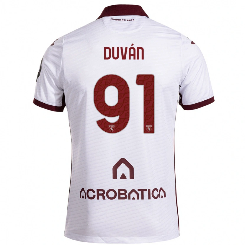 Danxen Dame Duván Zapata #91 Hvit Rødbrun Bortetrøye Drakt Trøye 2024/25 Skjorter T-Skjorte