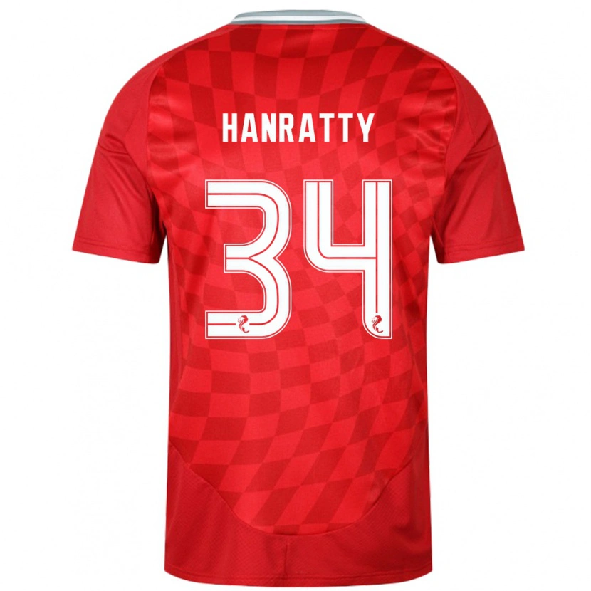 Danxen Barn Kevin Hanratty #34 Rød Hjemmetrøye Drakt Trøye 2024/25 Skjorter T-Skjorte