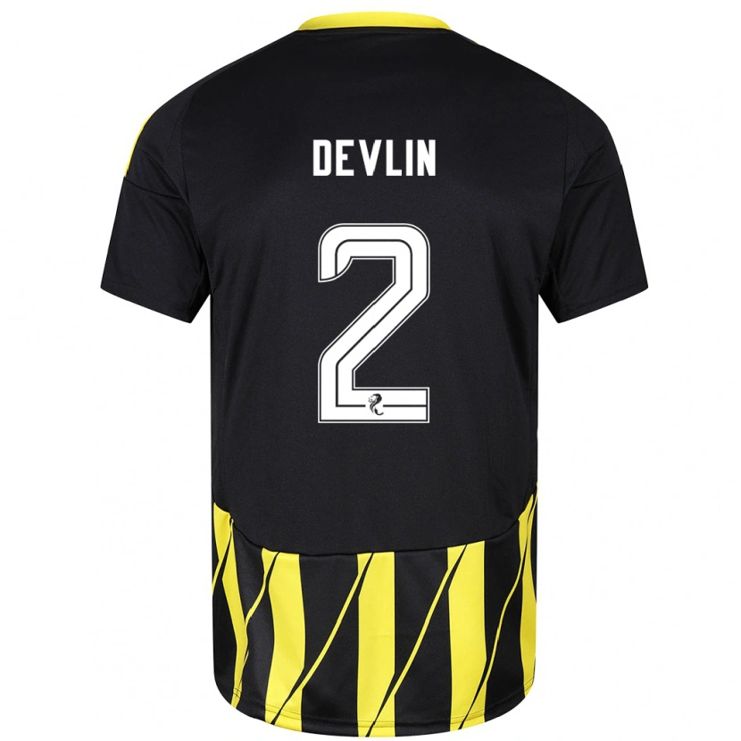 Danxen Barn Nicky Devlin #2 Svart Gul Bortetrøye Drakt Trøye 2024/25 Skjorter T-Skjorte