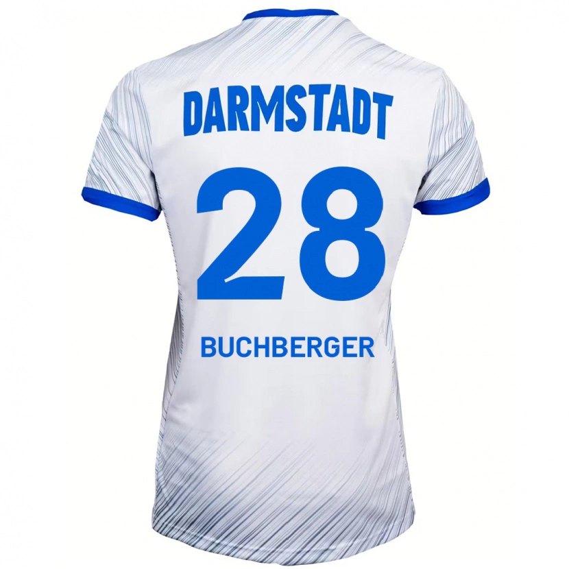 Danxen Barn Jonas Buchberger #28 Hvit Blå Bortetrøye Drakt Trøye 2024/25 Skjorter T-Skjorte