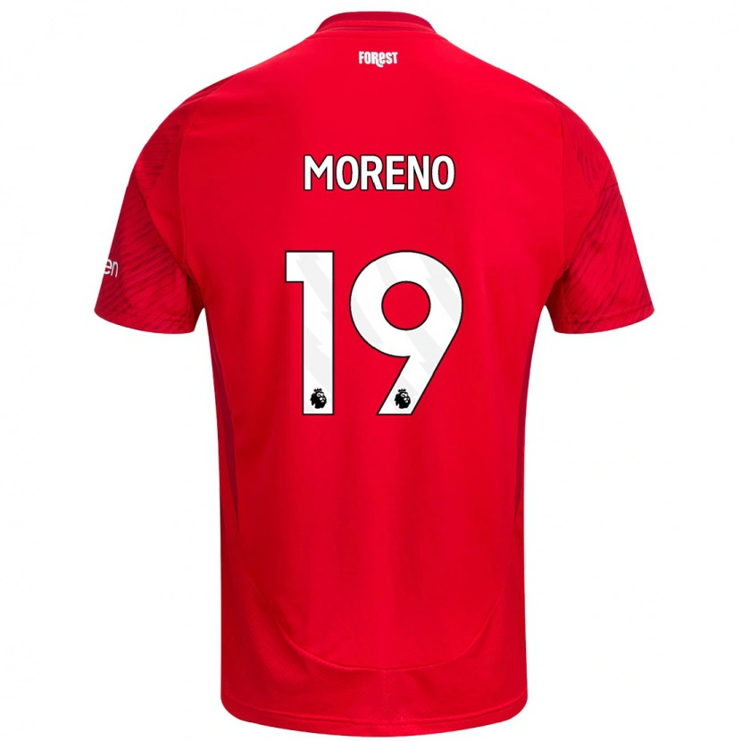 Danxen Mann Álex Moreno #19 Rød Hvit Hjemmetrøye Drakt Trøye 2024/25 Skjorter T-Skjorte