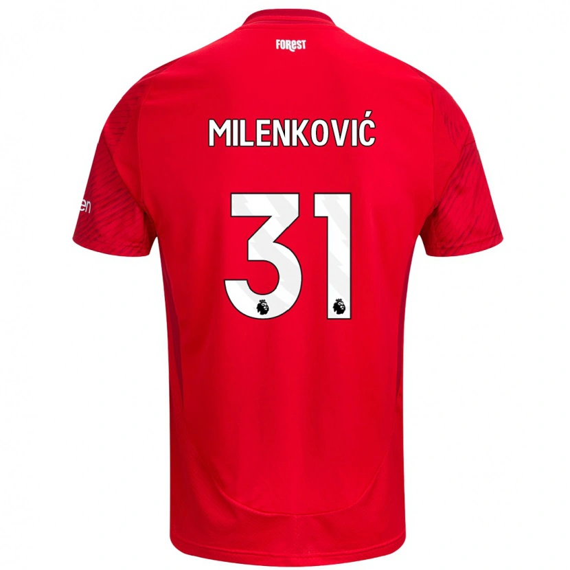 Danxen Mann Nikola Milenković #31 Rød Hvit Hjemmetrøye Drakt Trøye 2024/25 Skjorter T-Skjorte