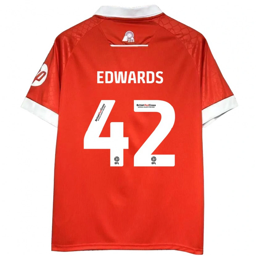 Danxen Mann Callum Edwards #42 Rød Hvit Hjemmetrøye Drakt Trøye 2024/25 Skjorter T-Skjorte