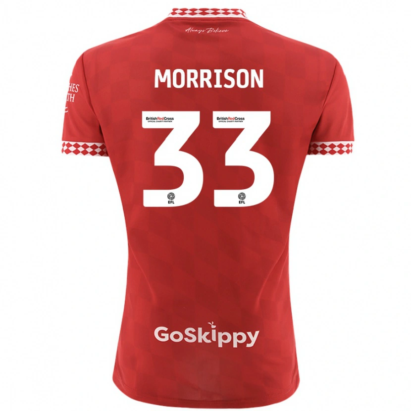 Danxen Mann Elijah Morrison #33 Rød Hjemmetrøye Drakt Trøye 2024/25 Skjorter T-Skjorte
