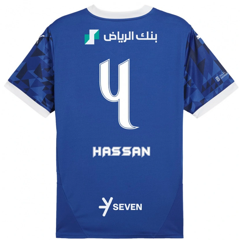 Danxen Mann Eman Hassan #4 Mørk Blå Hvit Hjemmetrøye Drakt Trøye 2024/25 Skjorter T-Skjorte