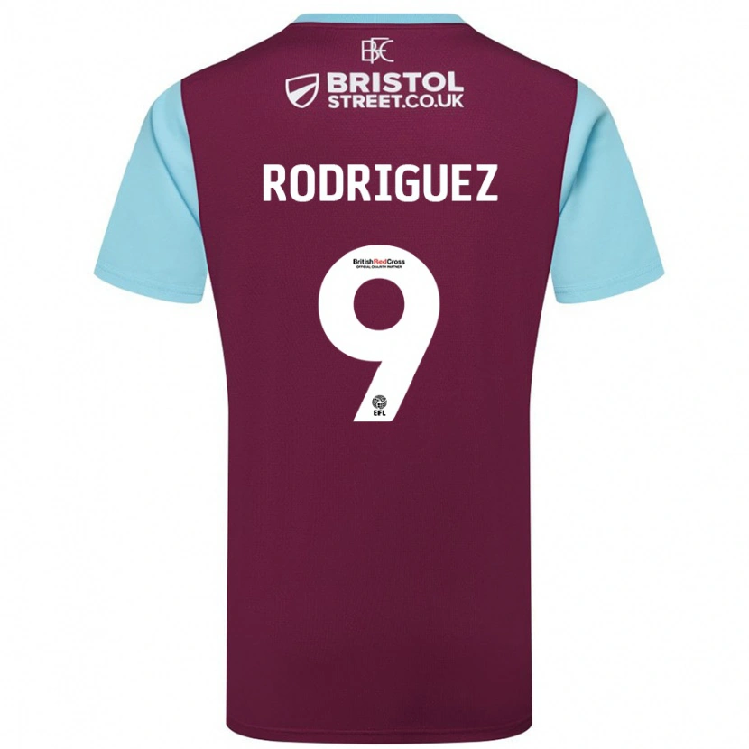 Danxen Mann Jay Rodríguez #9 Burgund Himmelblå Hjemmetrøye Drakt Trøye 2024/25 Skjorter T-Skjorte
