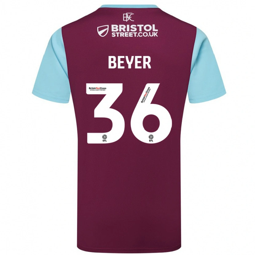Danxen Mann Jordan Beyer #36 Burgund Himmelblå Hjemmetrøye Drakt Trøye 2024/25 Skjorter T-Skjorte