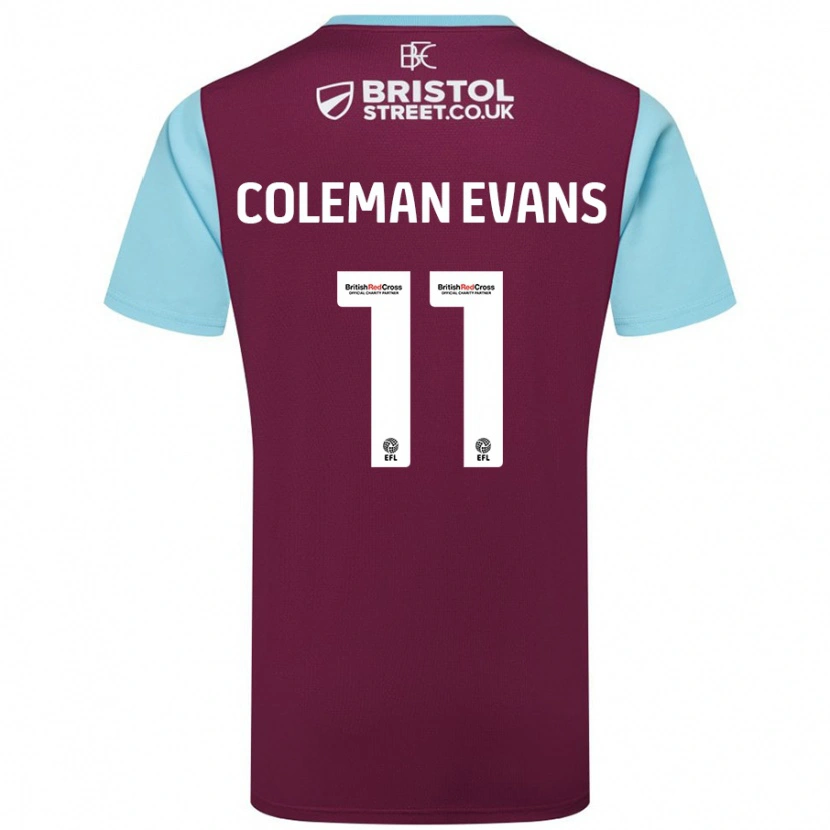 Danxen Mann Amaya Coleman-Evans #11 Burgund Himmelblå Hjemmetrøye Drakt Trøye 2024/25 Skjorter T-Skjorte