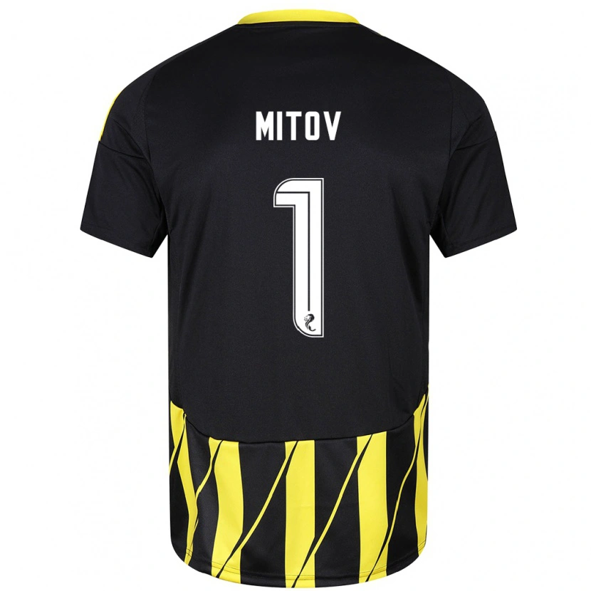 Danxen Mann Dimitar Mitov #1 Svart Gul Bortetrøye Drakt Trøye 2024/25 Skjorter T-Skjorte