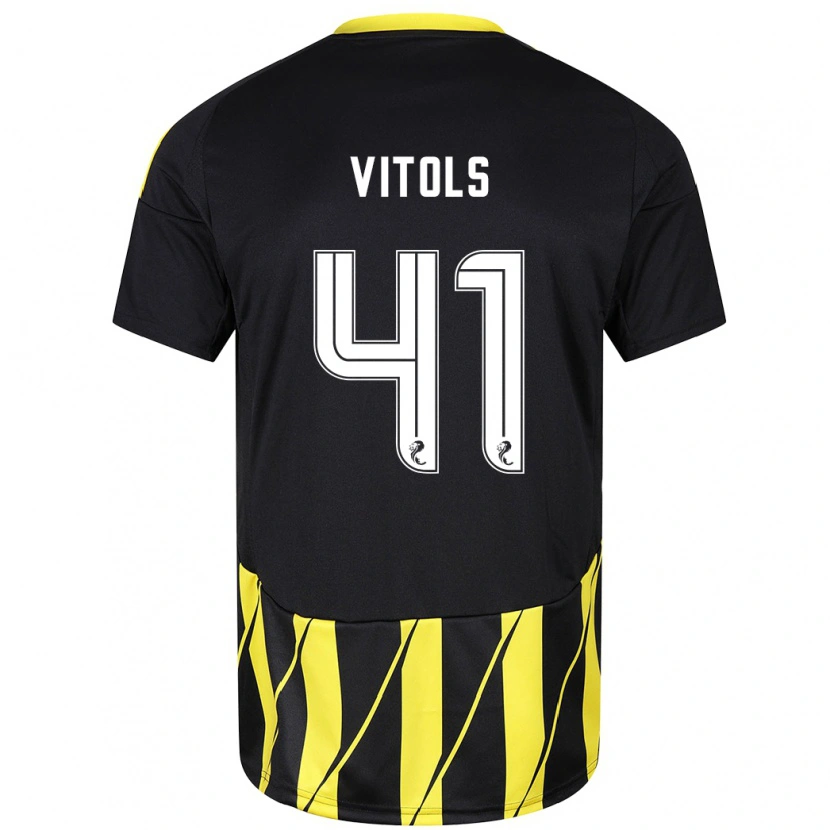 Danxen Mann Rodrigo Vitols #41 Svart Gul Bortetrøye Drakt Trøye 2024/25 Skjorter T-Skjorte