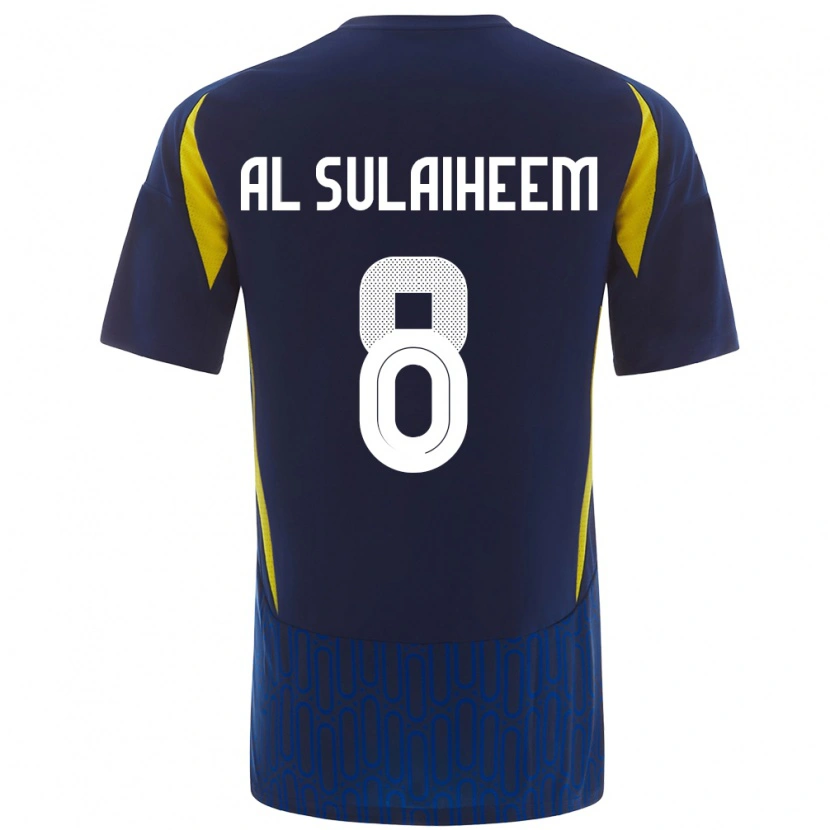 Danxen Mann Abdulmajeed Al-Sulayhim #8 Blå Gul Bortetrøye Drakt Trøye 2024/25 Skjorter T-Skjorte