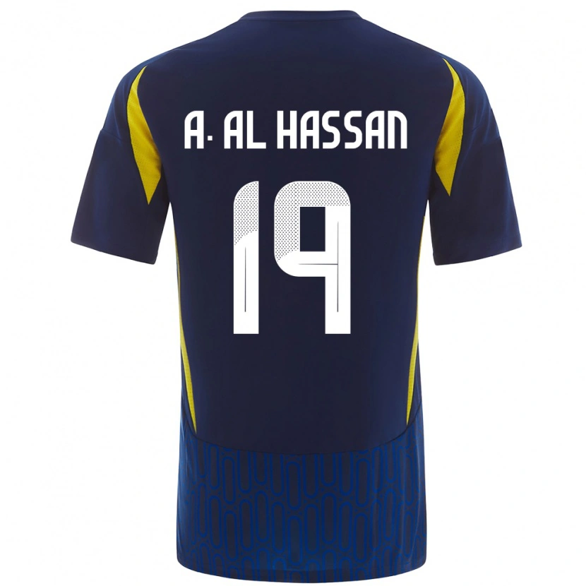 Danxen Mann Ali Al-Hassan #19 Blå Gul Bortetrøye Drakt Trøye 2024/25 Skjorter T-Skjorte