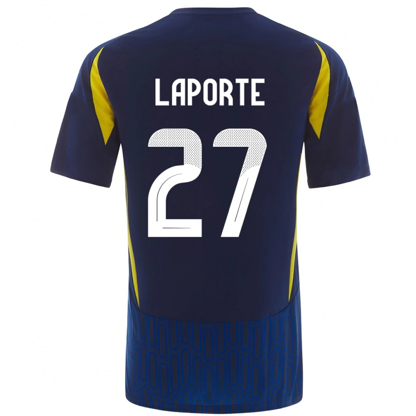 Danxen Mann Aymeric Laporte #27 Blå Gul Bortetrøye Drakt Trøye 2024/25 Skjorter T-Skjorte