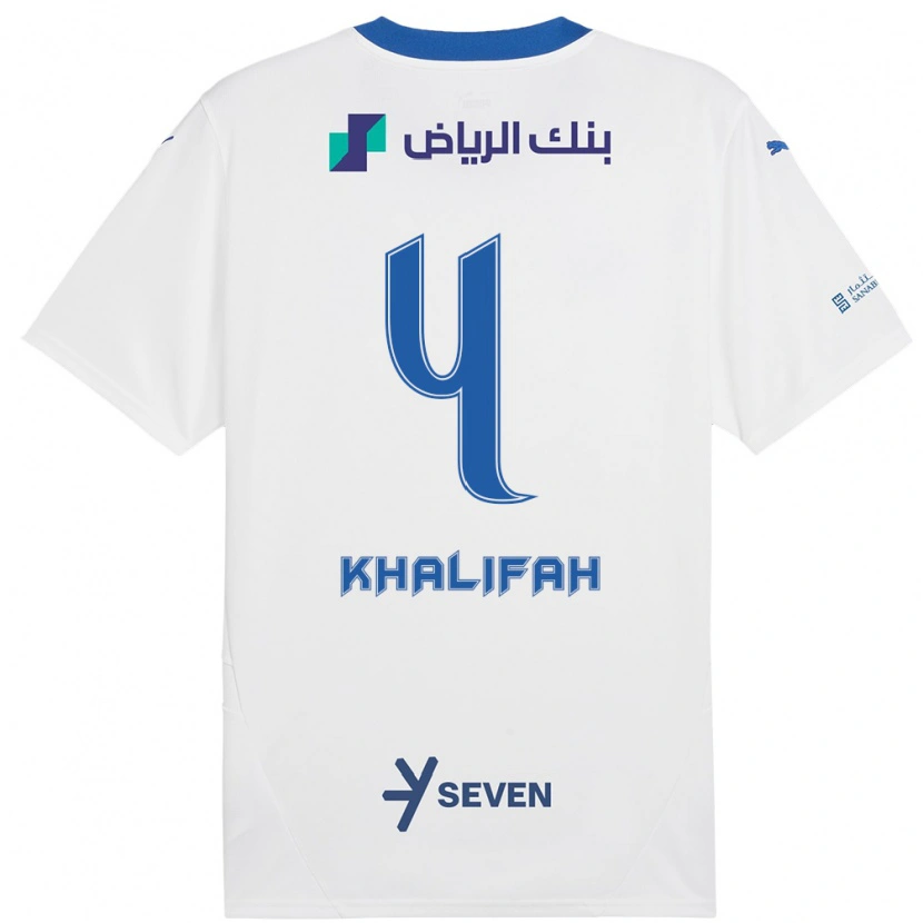 Danxen Mann Khalifah Al-Dawsari #4 Hvit Blå Bortetrøye Drakt Trøye 2024/25 Skjorter T-Skjorte