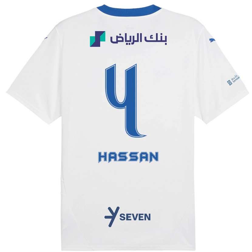 Danxen Mann Eman Hassan #4 Hvit Blå Bortetrøye Drakt Trøye 2024/25 Skjorter T-Skjorte