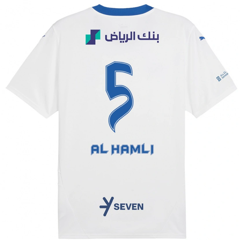 Danxen Mann Noura Al-Hamli #5 Hvit Blå Bortetrøye Drakt Trøye 2024/25 Skjorter T-Skjorte