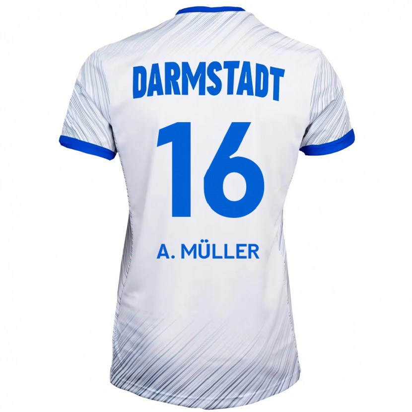 Danxen Mann Andreas Müller #16 Hvit Blå Bortetrøye Drakt Trøye 2024/25 Skjorter T-Skjorte