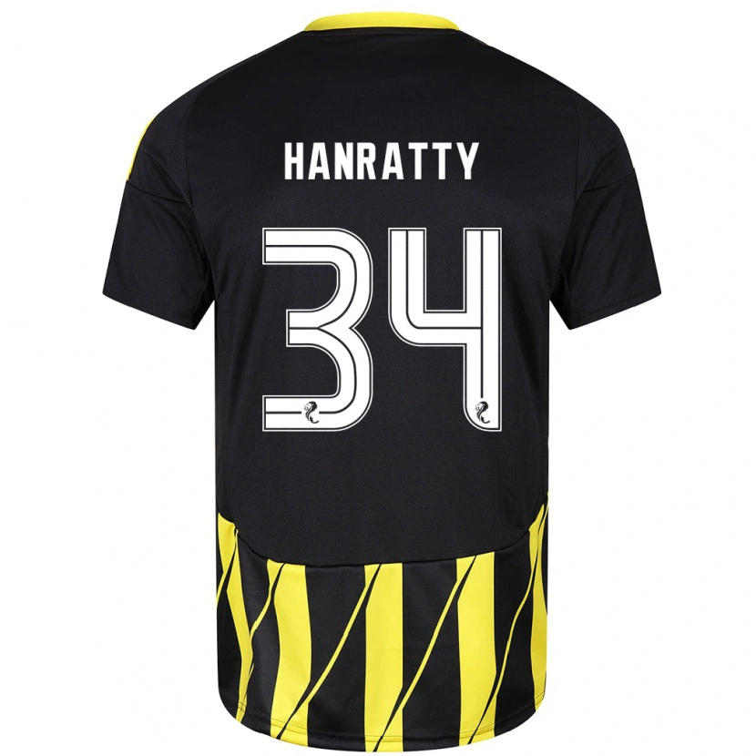 Danxen Dame Kevin Hanratty #34 Svart Gul Bortetrøye Drakt Trøye 2024/25 Skjorter T-Skjorte