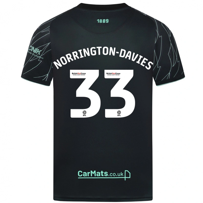 Danxen Dame Rhys Norrington-Davies #33 Svart Grønn Bortetrøye Drakt Trøye 2024/25 Skjorter T-Skjorte