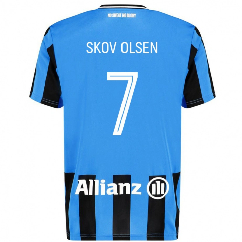 Danxen Barn Andreas Skov Olsen #7 Himmelblå Svart Hjemmetrøye Drakt Trøye 2024/25 Skjorter T-Skjorte