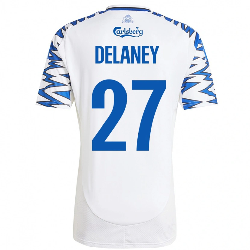 Danxen Barn Thomas Delaney #27 Hvit Himmelblå Hjemmetrøye Drakt Trøye 2024/25 Skjorter T-Skjorte