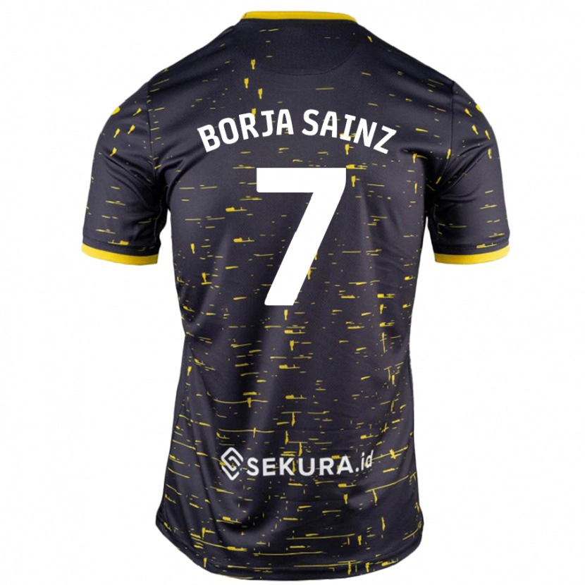 Danxen Barn Borja Sainz #7 Svart Gul Bortetrøye Drakt Trøye 2024/25 Skjorter T-Skjorte