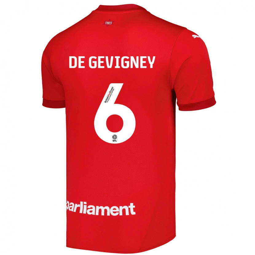 Danxen Mann Maël De Gevigney #6 Rød Hjemmetrøye Drakt Trøye 2024/25 Skjorter T-Skjorte