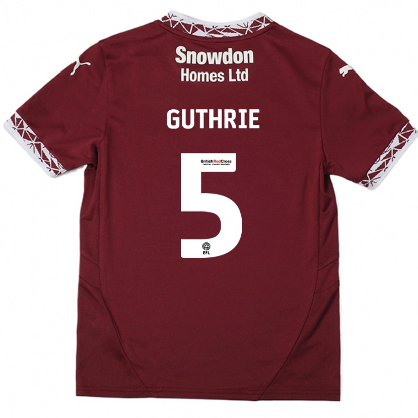 Danxen Mann Jon Guthrie #5 Burgund Hjemmetrøye Drakt Trøye 2024/25 Skjorter T-Skjorte