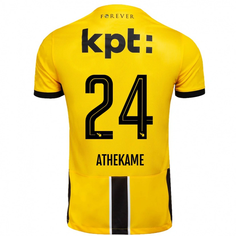 Danxen Mann Zachary Athekame #24 Gul Svart Hjemmetrøye Drakt Trøye 2024/25 Skjorter T-Skjorte
