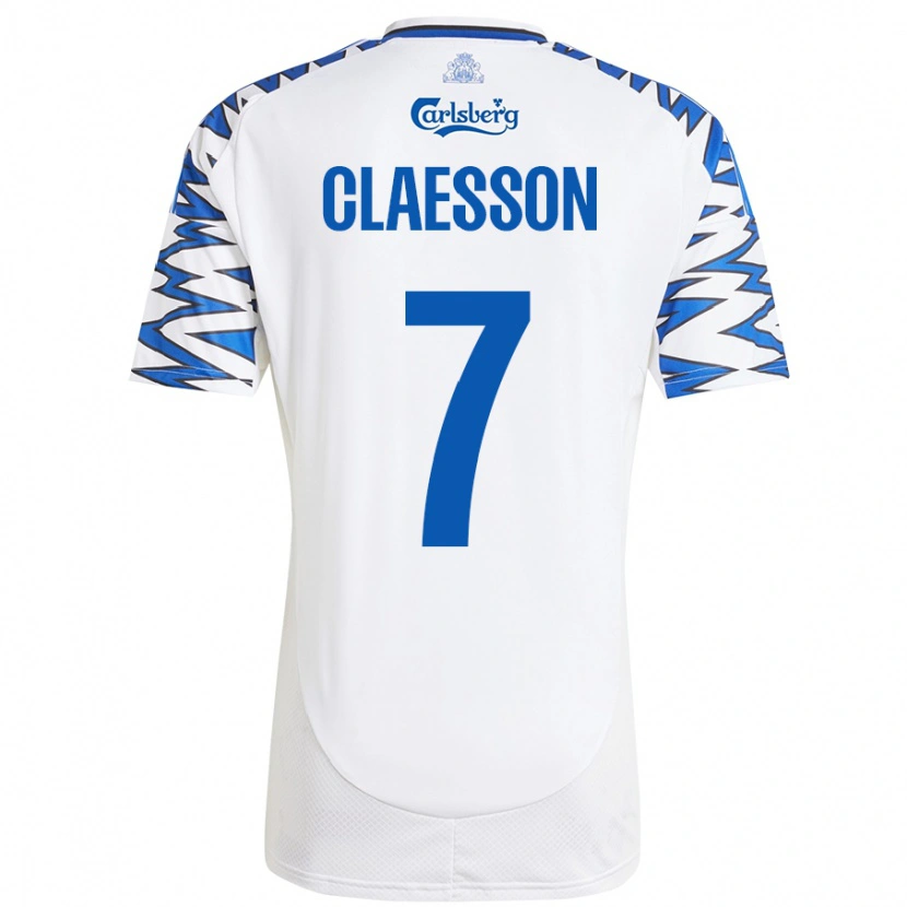 Danxen Mann Viktor Claesson #7 Hvit Himmelblå Hjemmetrøye Drakt Trøye 2024/25 Skjorter T-Skjorte