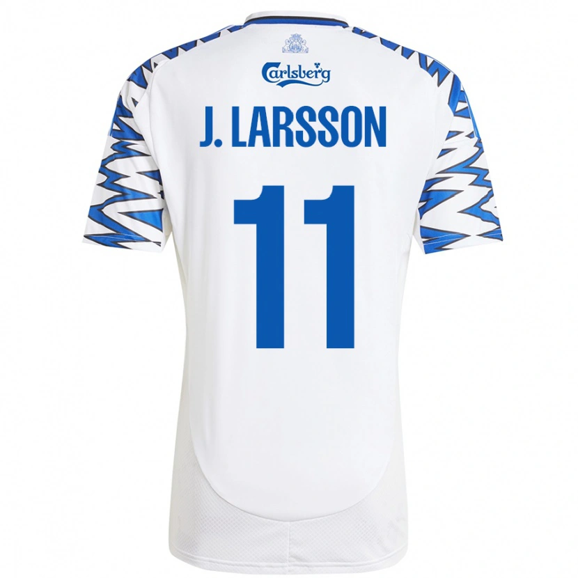 Danxen Mann Jordan Larsson #11 Hvit Himmelblå Hjemmetrøye Drakt Trøye 2024/25 Skjorter T-Skjorte