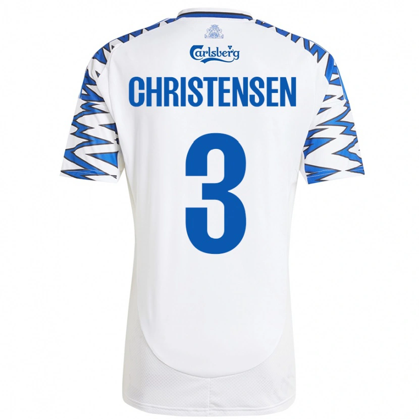 Danxen Mann Sebastian Christensen #3 Hvit Himmelblå Hjemmetrøye Drakt Trøye 2024/25 Skjorter T-Skjorte