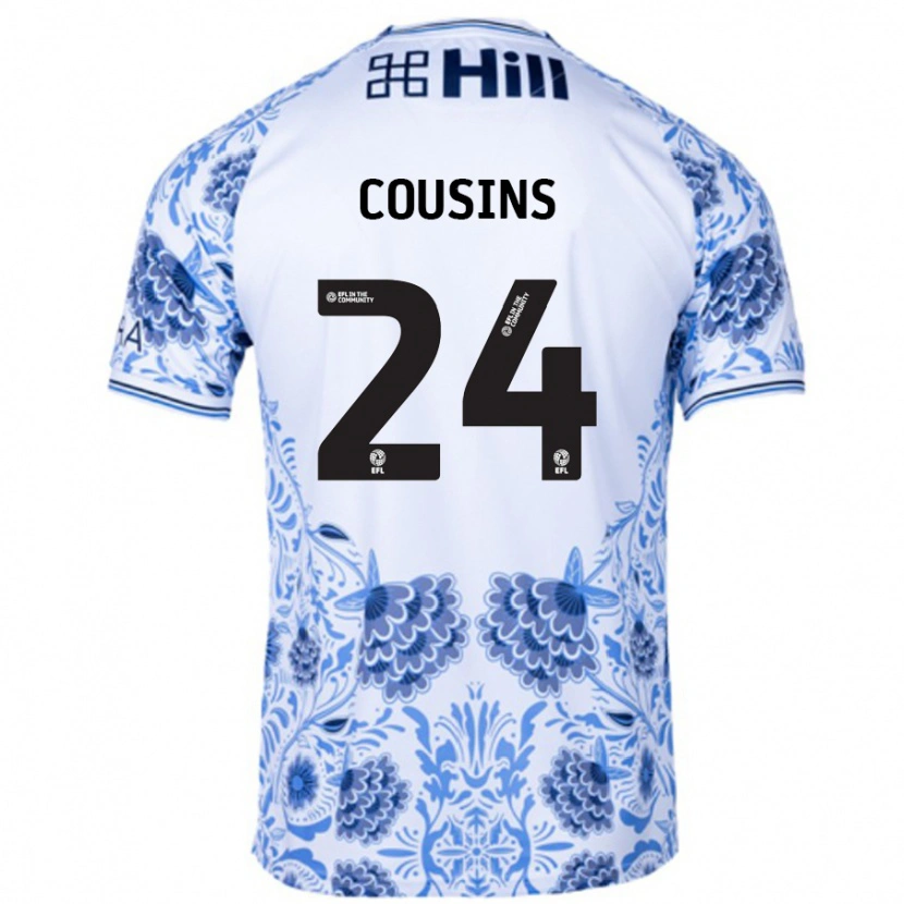 Danxen Mann Jordan Cousins #24 Hvit Blå Bortetrøye Drakt Trøye 2024/25 Skjorter T-Skjorte