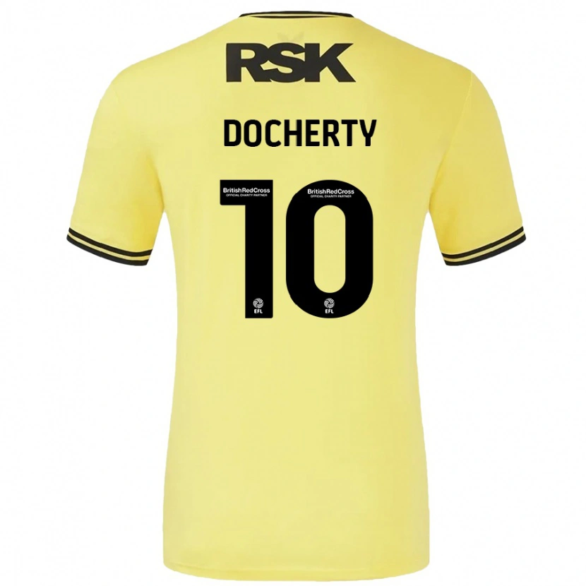 Danxen Mann Greg Docherty #10 Gul Svart Bortetrøye Drakt Trøye 2024/25 Skjorter T-Skjorte