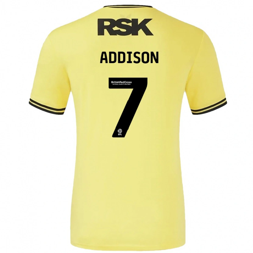 Danxen Mann Angela Addison #7 Gul Svart Bortetrøye Drakt Trøye 2024/25 Skjorter T-Skjorte