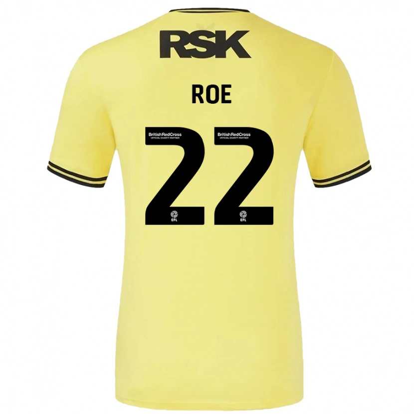 Danxen Mann Bethan Roe #22 Gul Svart Bortetrøye Drakt Trøye 2024/25 Skjorter T-Skjorte