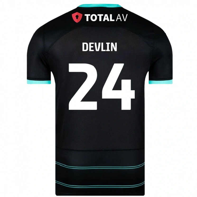 Danxen Mann Terry Devlin #24 Svart Bortetrøye Drakt Trøye 2024/25 Skjorter T-Skjorte