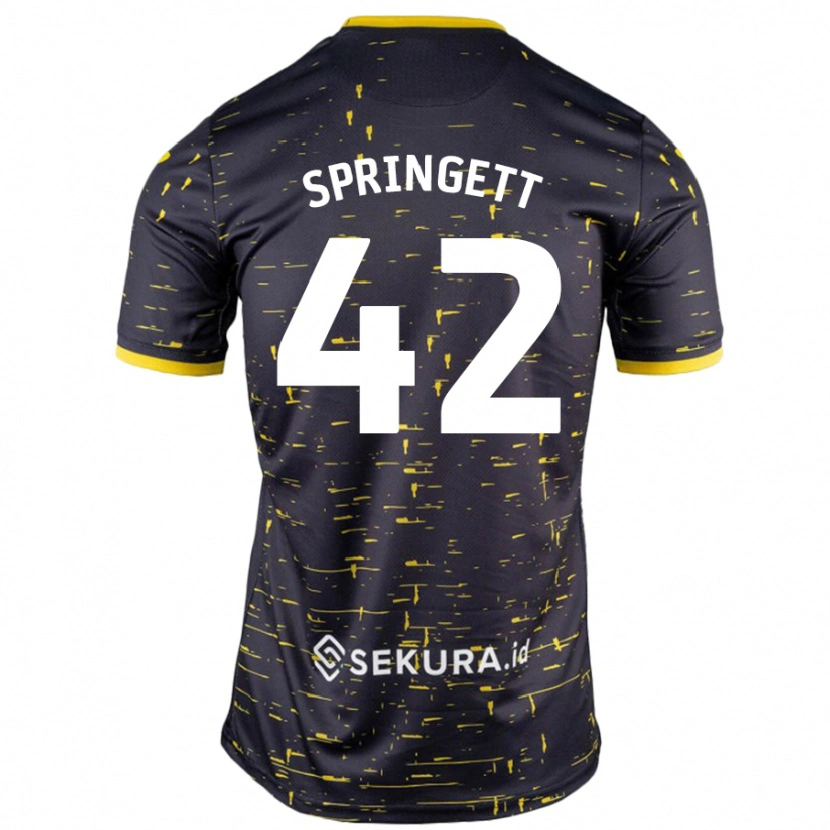 Danxen Mann Tony Springett #42 Svart Gul Bortetrøye Drakt Trøye 2024/25 Skjorter T-Skjorte