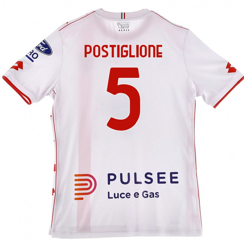 Danxen Mann Nicolò Postiglione #5 Hvit Rød Bortetrøye Drakt Trøye 2024/25 Skjorter T-Skjorte