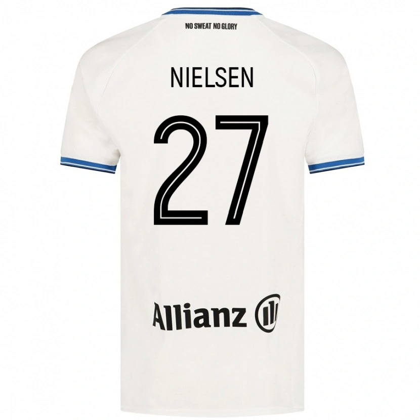 Danxen Mann Casper Nielsen #27 Hvit Bortetrøye Drakt Trøye 2024/25 Skjorter T-Skjorte