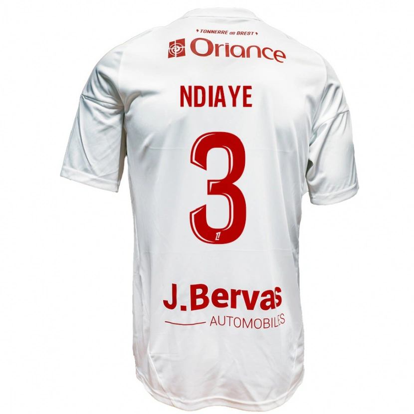 Danxen Mann Abdoulaye Ndiaye #3 Hvit Rød Bortetrøye Drakt Trøye 2024/25 Skjorter T-Skjorte