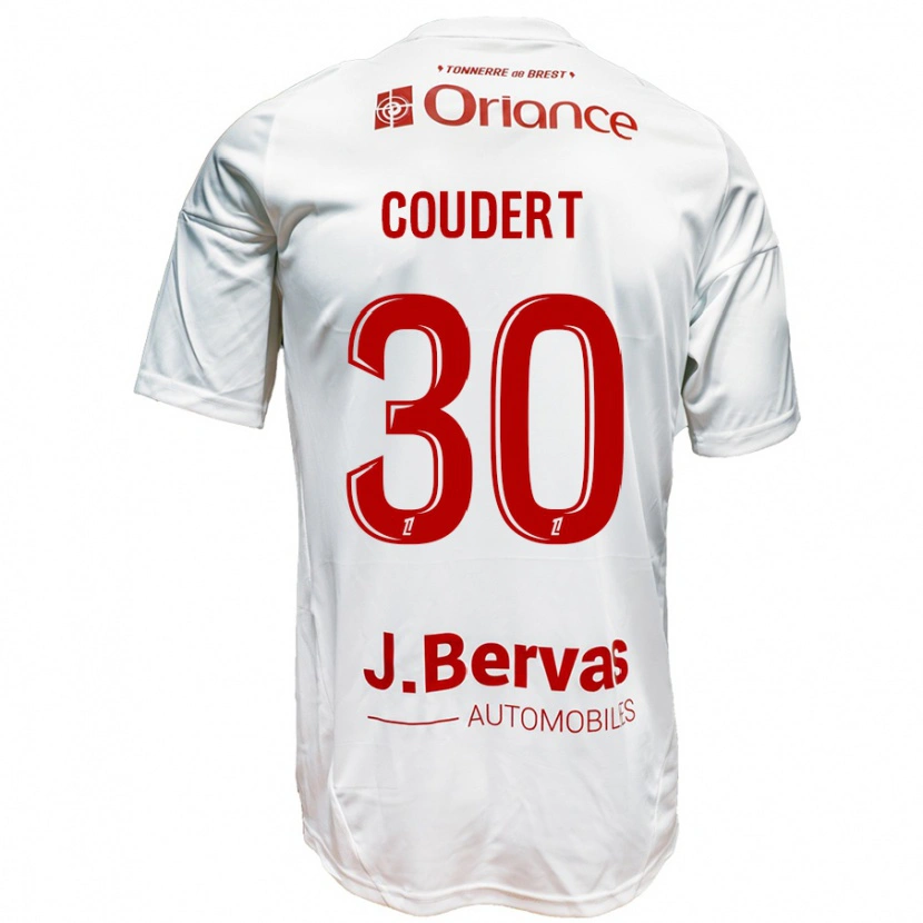 Danxen Mann Grégoire Coudert #30 Hvit Rød Bortetrøye Drakt Trøye 2024/25 Skjorter T-Skjorte