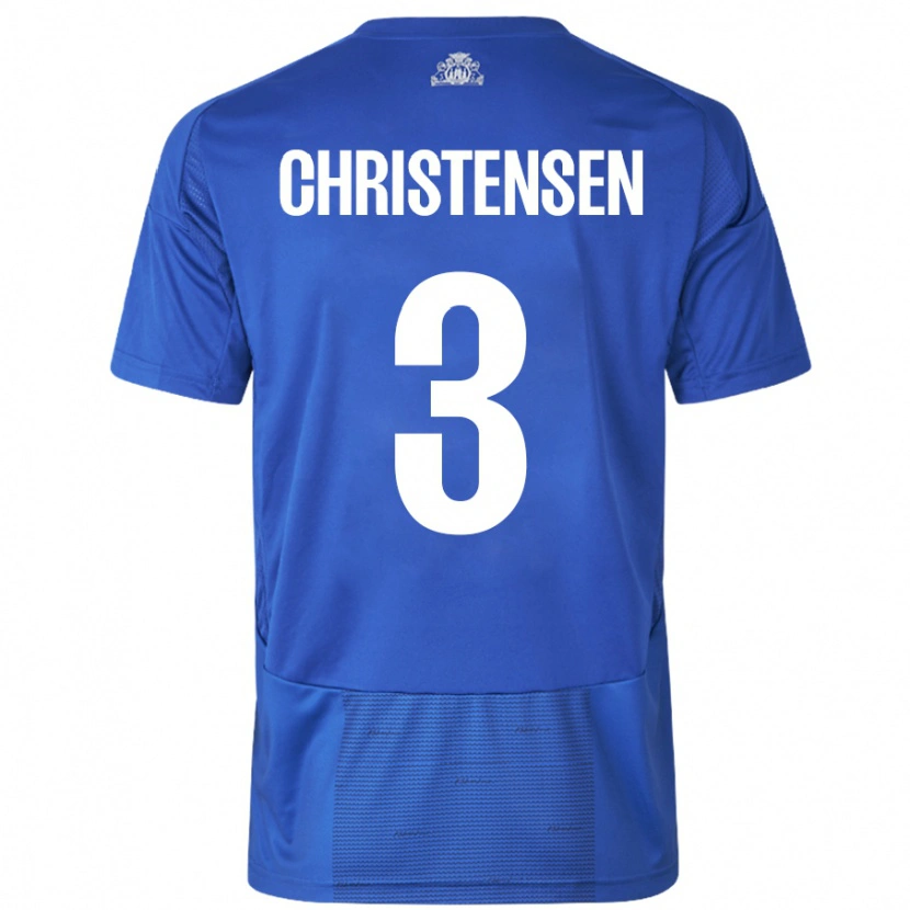 Danxen Mann Sebastian Christensen #3 Hvit Blå Bortetrøye Drakt Trøye 2024/25 Skjorter T-Skjorte